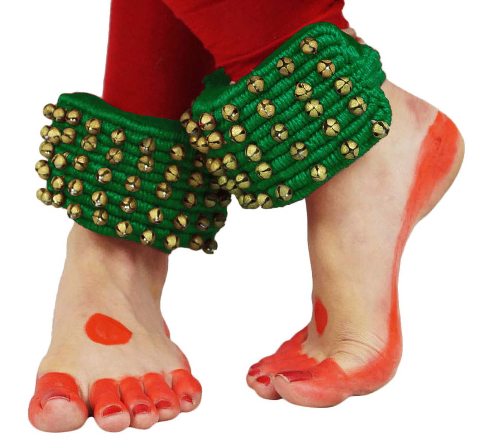 Banithani Indian Traditional 5 Line Classical Kathak 12 No Ghungroo Anklets Dancing Ankel Bracelet Pair Jewelry-Green