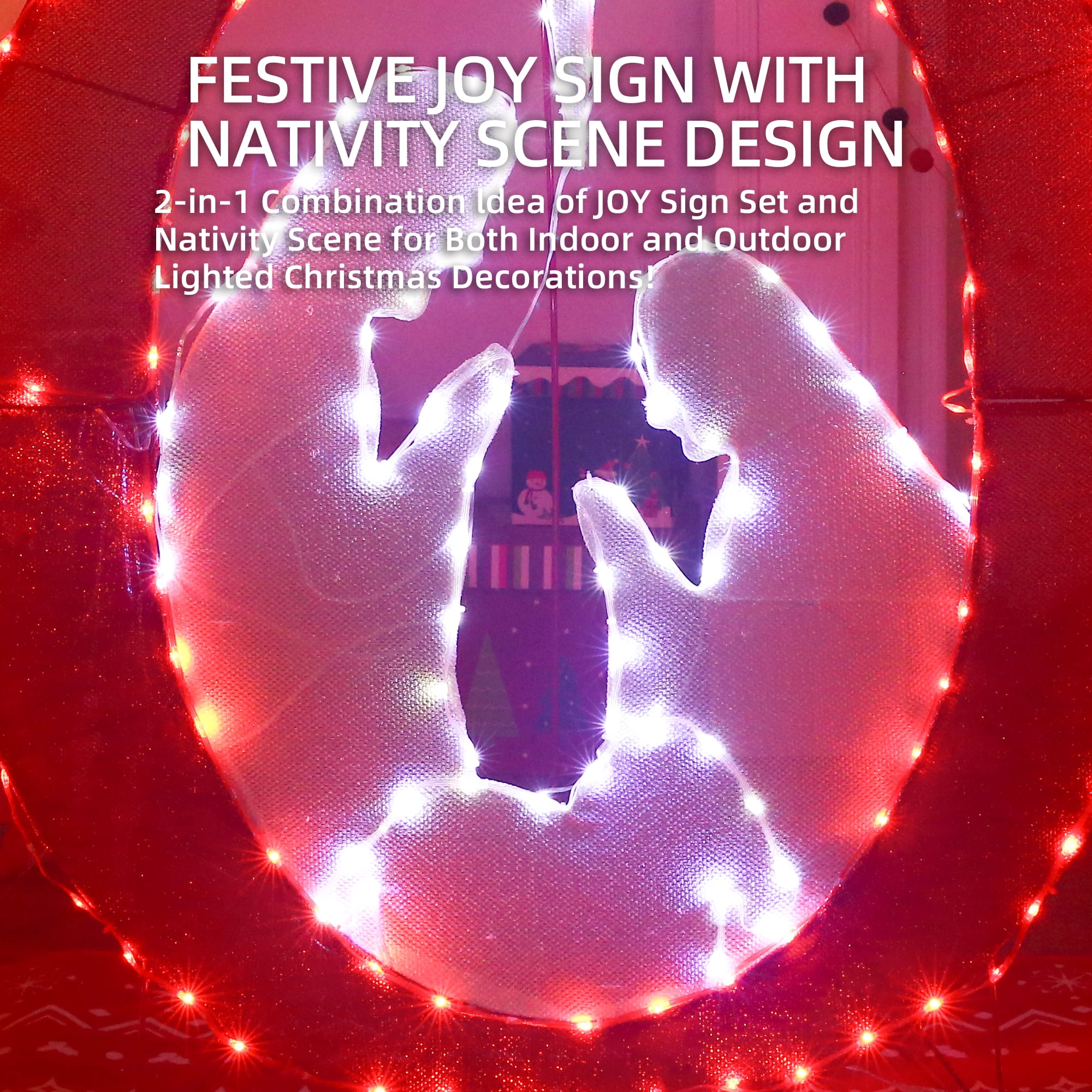 Starfree 49-inch Outdoor JOY Christmas Nativity Decoration Large Lighted JOY Sign Christmas Holiday Decorations Twinkling LED Hang/Stand Yard Signs