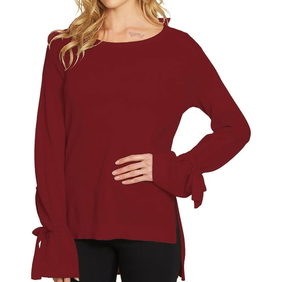 1.STATE Womens Tie-cuff Knit Sweater, Red, Large