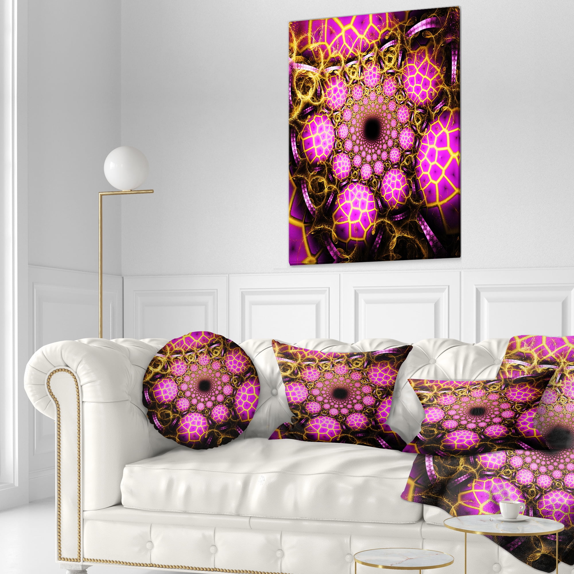 Designart Purple Large Fractal Flower Design - Abstract Throw Pillow - 12x20