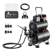 VEVOR Airbrush Kit, 1/6 HP, Air Brush Kit with Air Compressor and Tank, 1 Dual-Action Professional Airbrush with 3 Tips, Acrylic Paint, Low Noise, for Cake Decorating, Model Painting, Nail Art