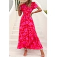 thumbnail image 2 of Vestido largo cruzado rojo floral PRETTYGARDEN con cuello en V, talla M, 2 of 8