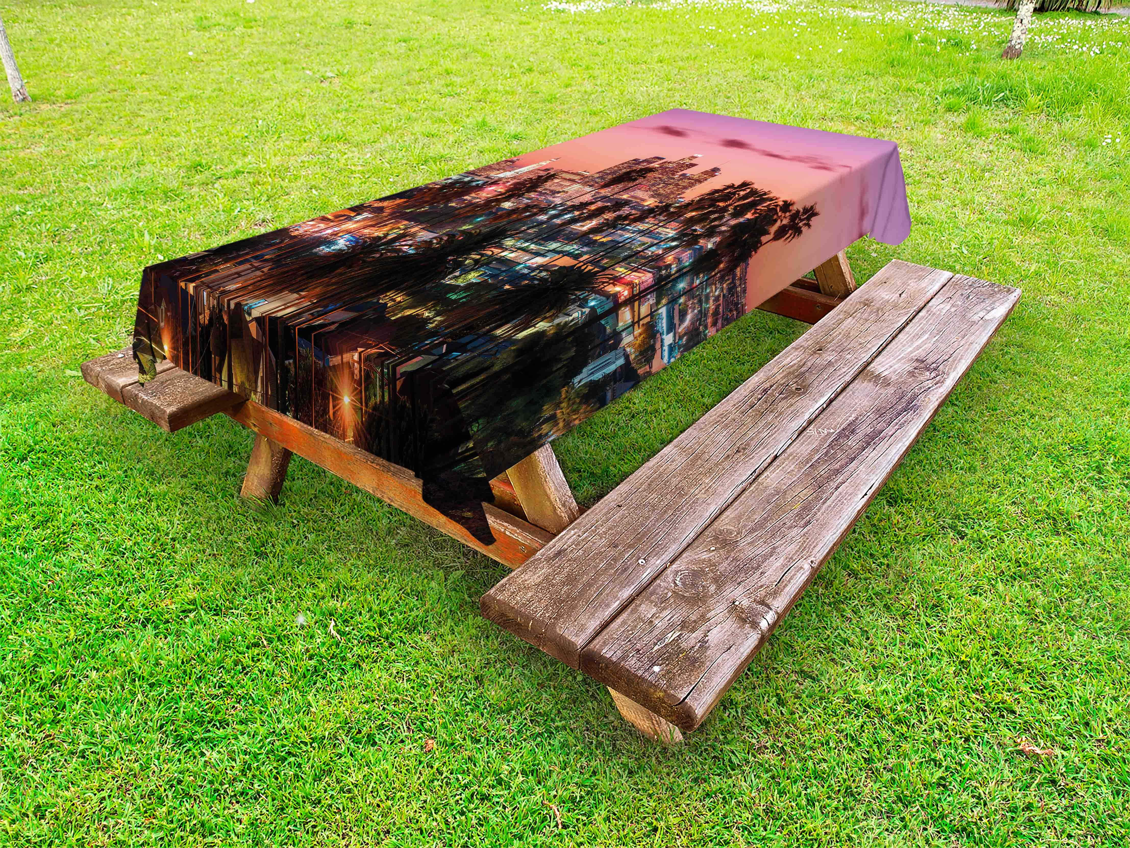 United States Outdoor Tablecloth, Vibrant Sunset Twilight Scenery Los
