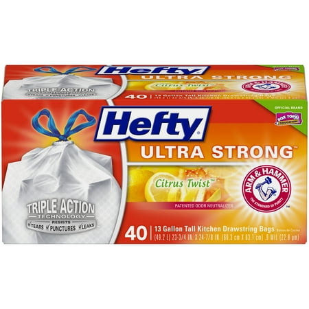 Hefty Ultra Strong Tall Kitchen Trash Bags Citrus Twist 13 Gallon 40 Count Hefty Ultra Strong Tall Kitchen Trash Bags Citrus Twist 13 Gallon 40 Count