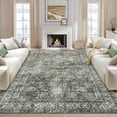 thumbnail image 3 of 8 FTx10 FT Vintage Persian Area Rugs for Living Room, Non Slip Machine Washable Rugs Low Pile Distressed Indoor Rug Floral Print Carpet for Dining Room Bedroom Office, Green, 3 of 8