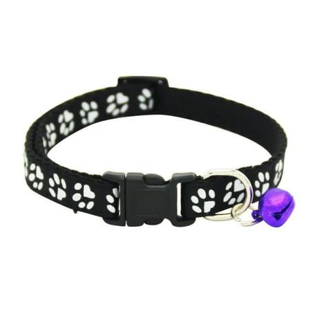 Pet Cat Dog Puppy Kitten Adjustable Collar with Bell, Pawsprints Necklace Shaped Collar with Buckle