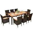 thumbnail image 2 of Costway 9PCS Patio Rattan Dining Set 8 Stackable Chairs Cushioned Acacia Wood Table Top, 2 of 10