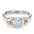 thumbnail image 3 of Gem Stone King 925 Sterling Silver Sky Blue Aquamarine and Peach Morganite Engagement Ring for Women | 1.55 Cttw | Round 6MM | Gemstone March Birthstone | Size 5, 3 of 6