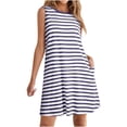 thumbnail image 2 of NXMZXB Summer Dresses for Women 2025 Loose Fit Casual Striped Sundresses Beach Cover Ups Sleeveless Crewneck Tshirt Swing Dress with Pockets Dark Blue S, 2 of 7