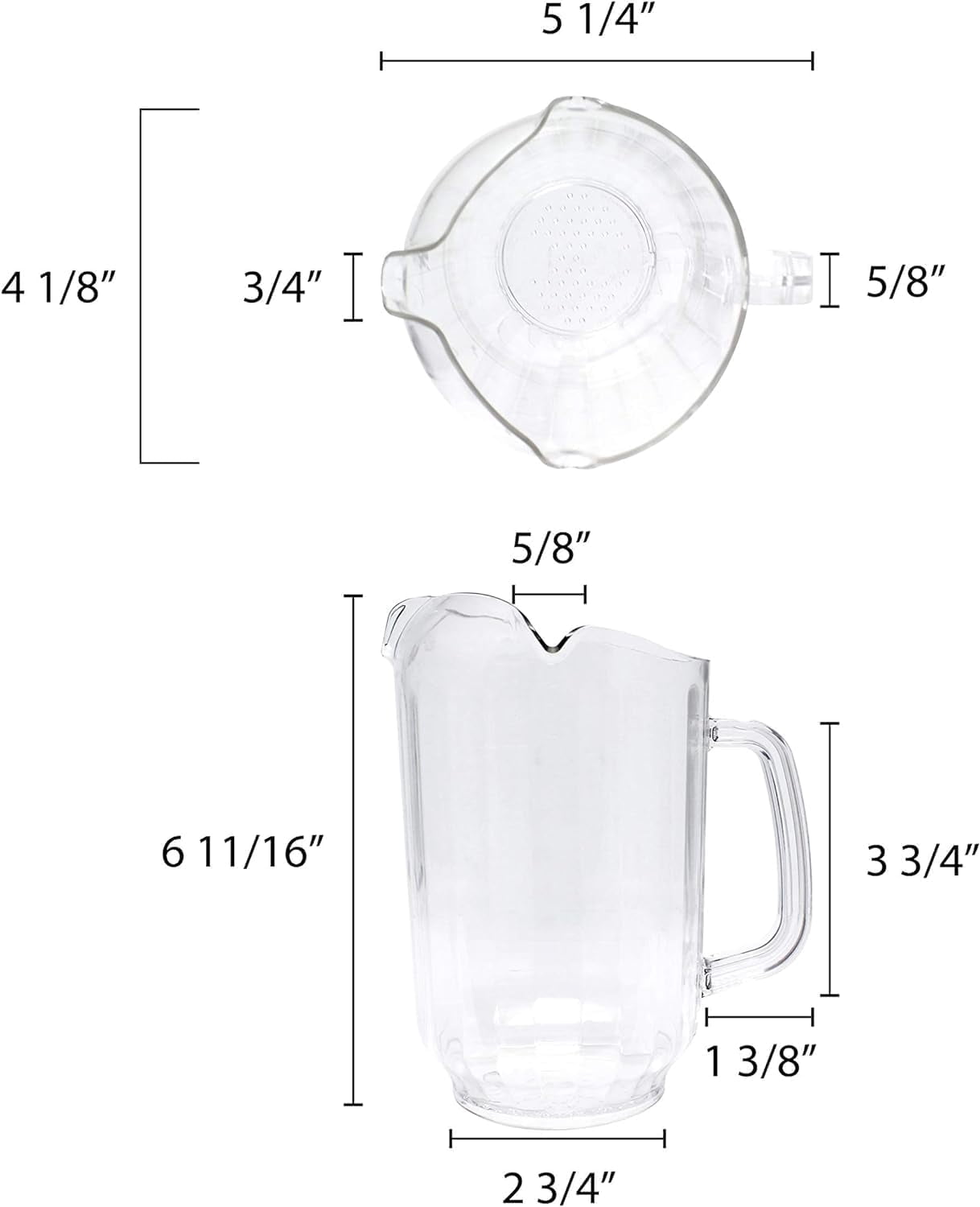 TrueCraftware- Set of 2 Three Spouts 32 oz Water Pitcher Polycarbonate Clear Color -Beverage Beverage Serveware Carafe Clear Pitcher for Mimosa Bar Brunch Cold Water Juice Milk Iced Tea Lemonade
