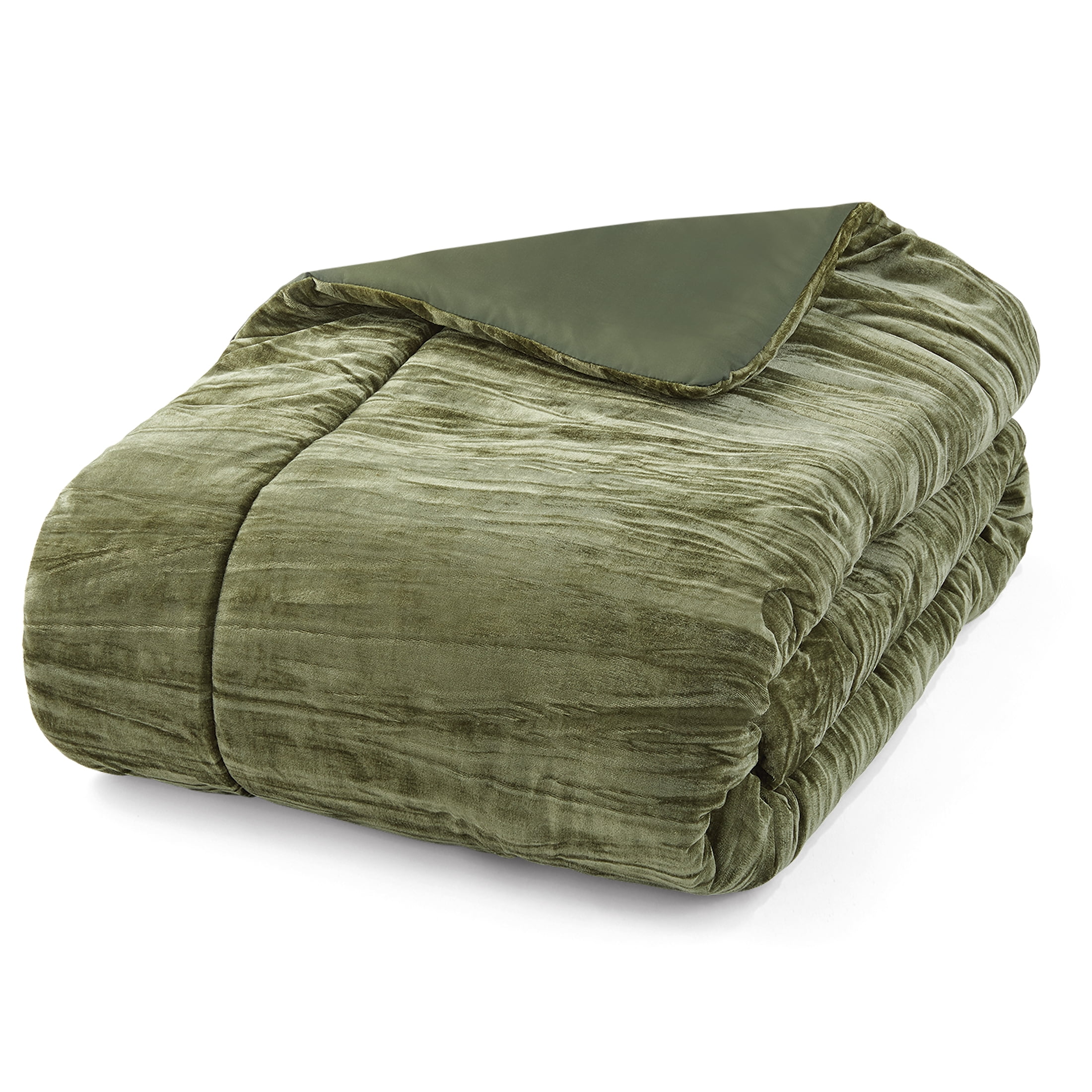 Mainstays Crinkle 7-Piece Green Textured Polyester Comforter Set, King