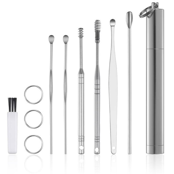 Casewin 6 Pcs/Set Ear Cleaner Ear Wax Removal Ear Picker Stainless Steel Spiral Ear Pick Spoon Ear Wax Removal Cleaner Multifunction Portable Ear Pick Ear Care Beauty Tools