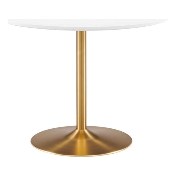 Maklaine 40" Round Mid-Century Modern Pedestal Dining Table in Gold White