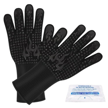 Mitojosyeer BBQ Gloves, 1472°F Heat Resistant Fireproof Mitts, Silicone Non-Slip Washable Oven Kitchen Gloves for Barbecue, Grilling, Cooking, Baking, Camping, (Black)