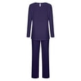 thumbnail image 4 of Women Pajama Set Pleats Long Sleeve Top with Straight Leg Pants Lounge Sets Sleepwear Loungewear with Pockets, 4 of 5