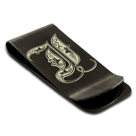 Stainless Steel Letter I Initial Royal Monogram Engraved Engraved Money Clip Credit Card Holder