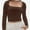 Coffee bean color, variant on Womens Crop Shirts Square Neck Long Sleeve Top Basic Slim Fitted Blouse T-Shirts
