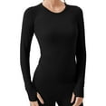 thumbnail image 3 of Women's Workout Shirts Seamless Long Sleeve Crew Neck Thumb Holes Yoga Tops Breathable Athletic Slim Fit Shirts Top, 3 of 3
