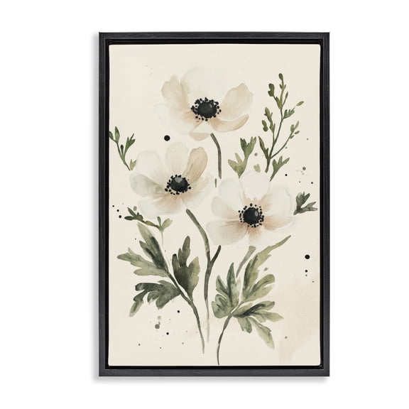 Stupell Industries Traditional Soft White Anemone Floral Black Floating Frame Canvas Art, 17 x 25, by Petals Prints Design