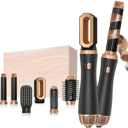 6-in-1 Hot Air Styler & Hair Dryer Brush Kit, with Auto-Wrapping Airflow Curlers, Volumizing & Smoothing Brushes, Negative Ion Technology for Salon-Quality Blowouts at Home