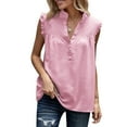 thumbnail image 5 of Women Blouses Women Dress Shirts Summer Short Teen Half Shirt Button up Long Sleeve Flannel Tech Set Long Sleeves Lace Top Violet Top Dry Wick Shirts Business Tops for Deep V Neck Womens Pink 2XL, 5 of 9
