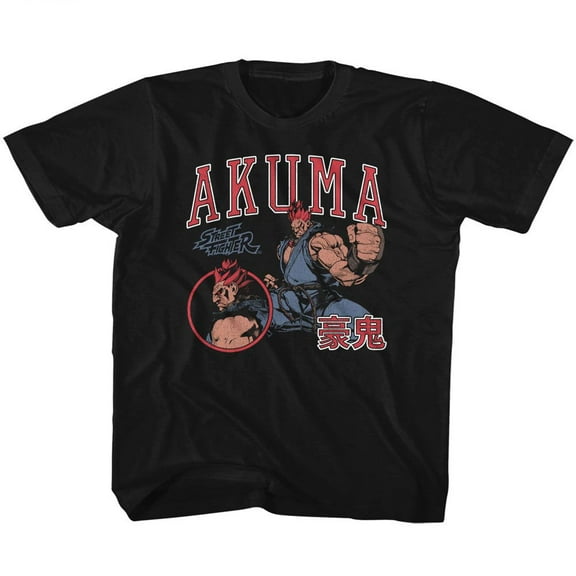 Street Fighter Akuma Varsity Black Youth T-Shirt Xs (5-6)
