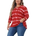 thumbnail image 5 of Agnes Orinda Women's Plus Size Tops Tie Dye Stripes V Neck 3/4 Sleeves Tunic Casual Blouses 2X Red, 5 of 7