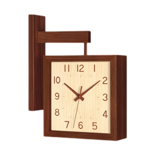 Reloj de doble cara, reloj cuadrado de madera, fácil de instalar, moderno, decorativo para esquinas. Marrón