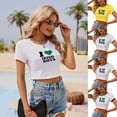thumbnail image 2 of Womens Crop Top Casual Letter Print Short Sleeve Neck T-shirt T shirt Top Holiday Shirt Goings Out Top, 2 of 8