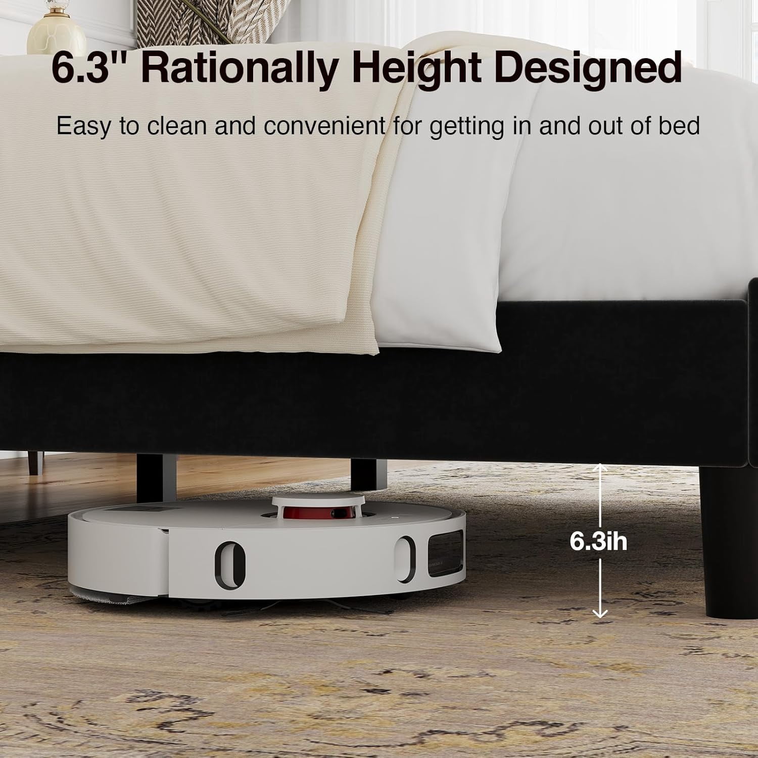 Novilla Queen Size Bed Frame, Queen Bed Frame with Headboard, Velvet Upholstered Wing Side Headboard, No Box Spring Needed, Heavy Duty Feet, Easy Assembly, Black Velvet
