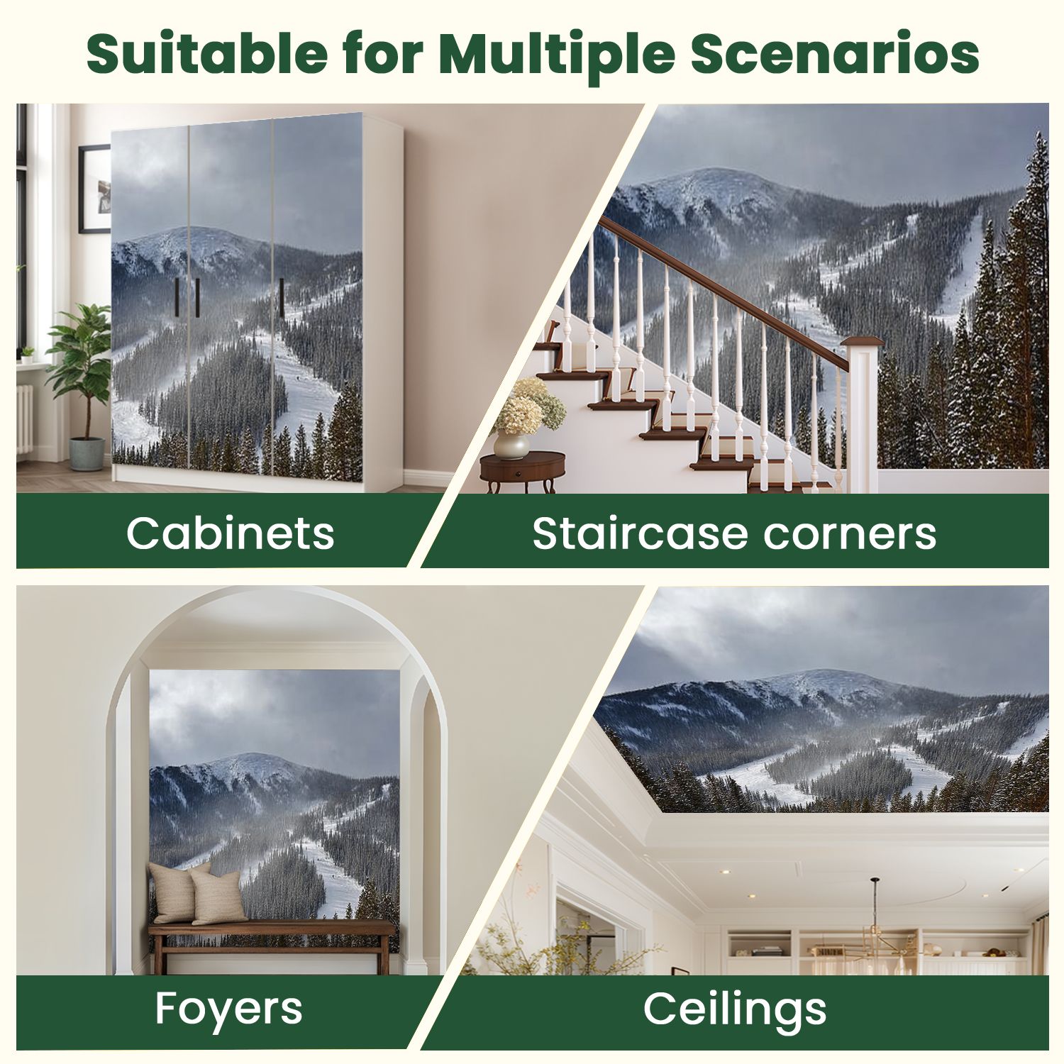 Peel and Stick Wallpaper winter park ski area skiings Modern Art Wall Mural Decor Self Adhesive and Removable 100in x 144in