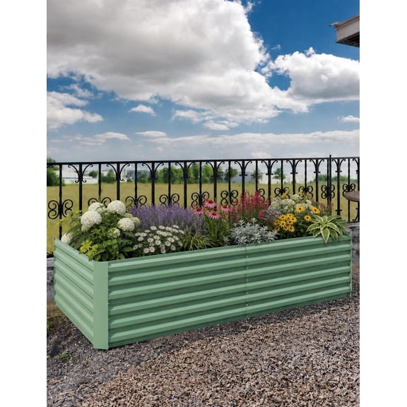2PCS Galvanized Raised Garden Bed, 6x3x2ft Outdoor Planter Box with Open Base for Herbs, Square Metal Planter Box for Outdoor Vegetables Flowers Herbs Fruits, Green