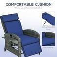thumbnail image 6 of Outsunny Outdoor Recliner Chair with Cushions, PE Wicker Reclining Patio Lounge Chair with Adjustable Footrest, Armrests, Side Tray Table, Dark Blue, 6 of 9
