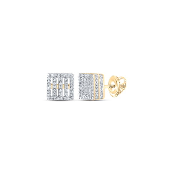10kt Yellow Gold Womens Round Diamond Square Earrings 1/2 Cttw