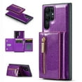 thumbnail image 1 of Nalacover Zipper Wallet Case for Samsung Galaxy S22 Ultra with Card Slots Holder Magnetic Kickstand, 2 in 1 Design Luxury Shining PU Leather Shockproof Anti-Scratch Cover for Galaxy S22 Ultra,Purple, 1 of 11