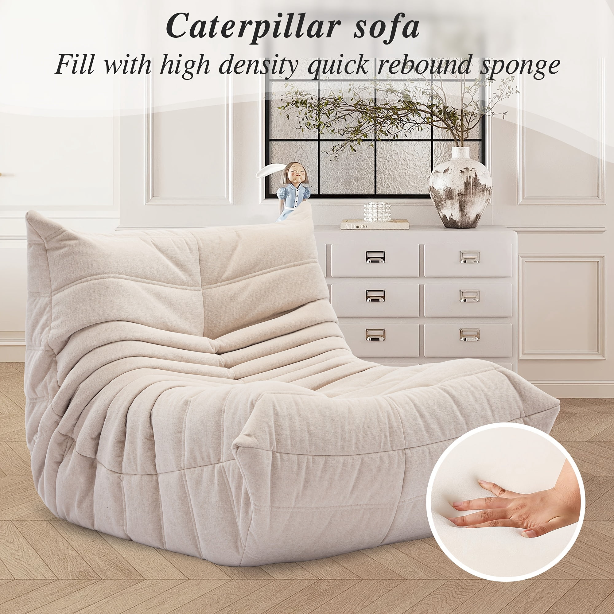 Memory Foam Bean Bag Chair with Free Round Carpet, Large Cozy Fireside Sofa for Adults, Knitted Fabric Ergonomic Lounge Chair for Living Room,  Movie Nights and Office