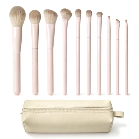 Livhil 10 Pcs Pink Makeup Brushes Set, Soft Makeup Brushes with Pouch, Eyeshadow Brushes Easy-taken Full Face Cosmetic Brushes for Beginners