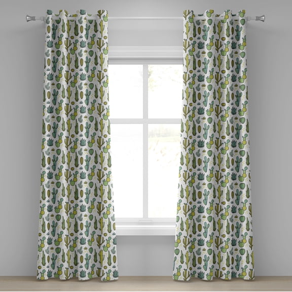 Ambesonne Cactus Grommet Curtain, Tropical Foliage Motif, 50" x 96", Green Reseda Green