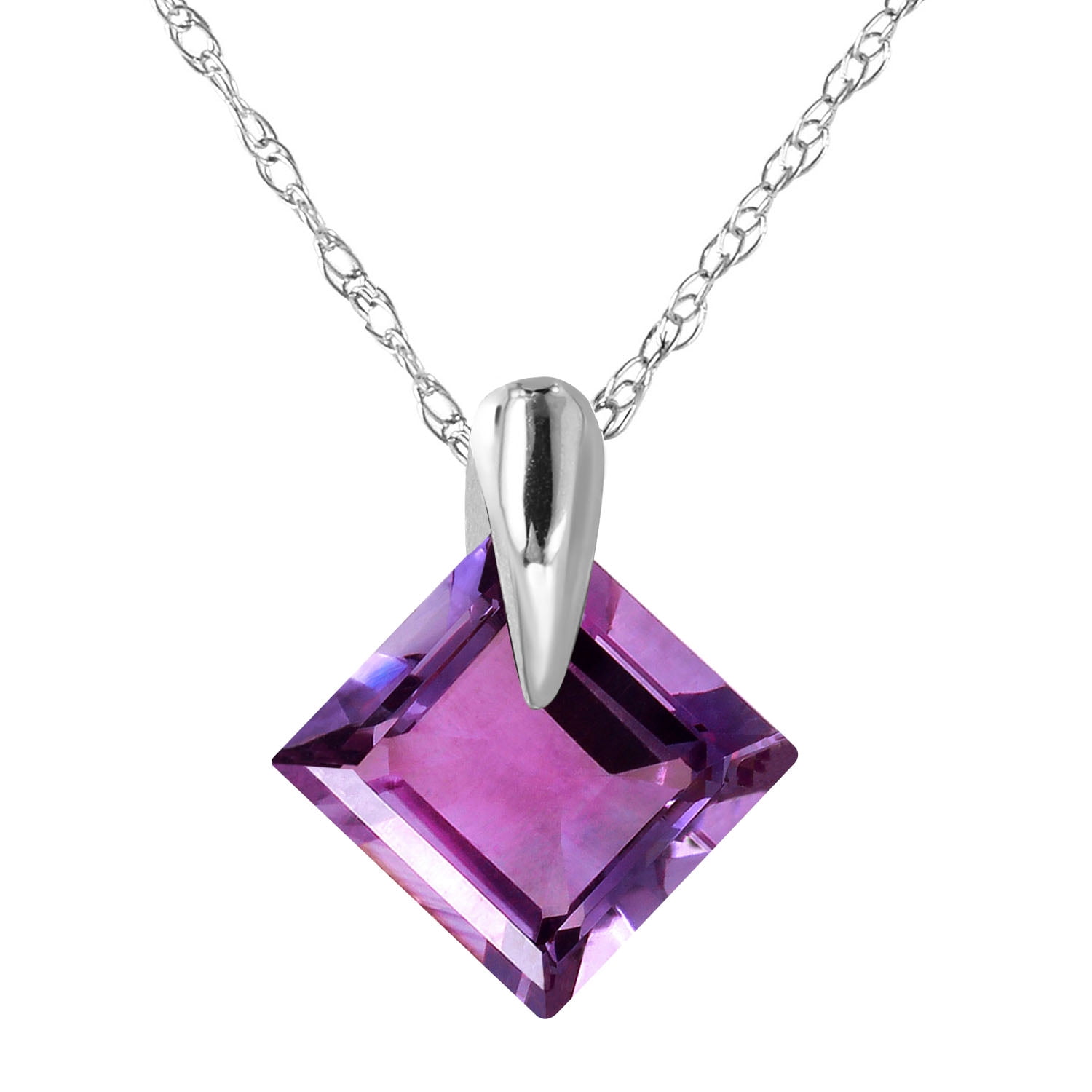 Galaxy Gold 14K Solid Gold Natural Amethyst Pendant Necklace for Women - White Gold Fine Jewelry