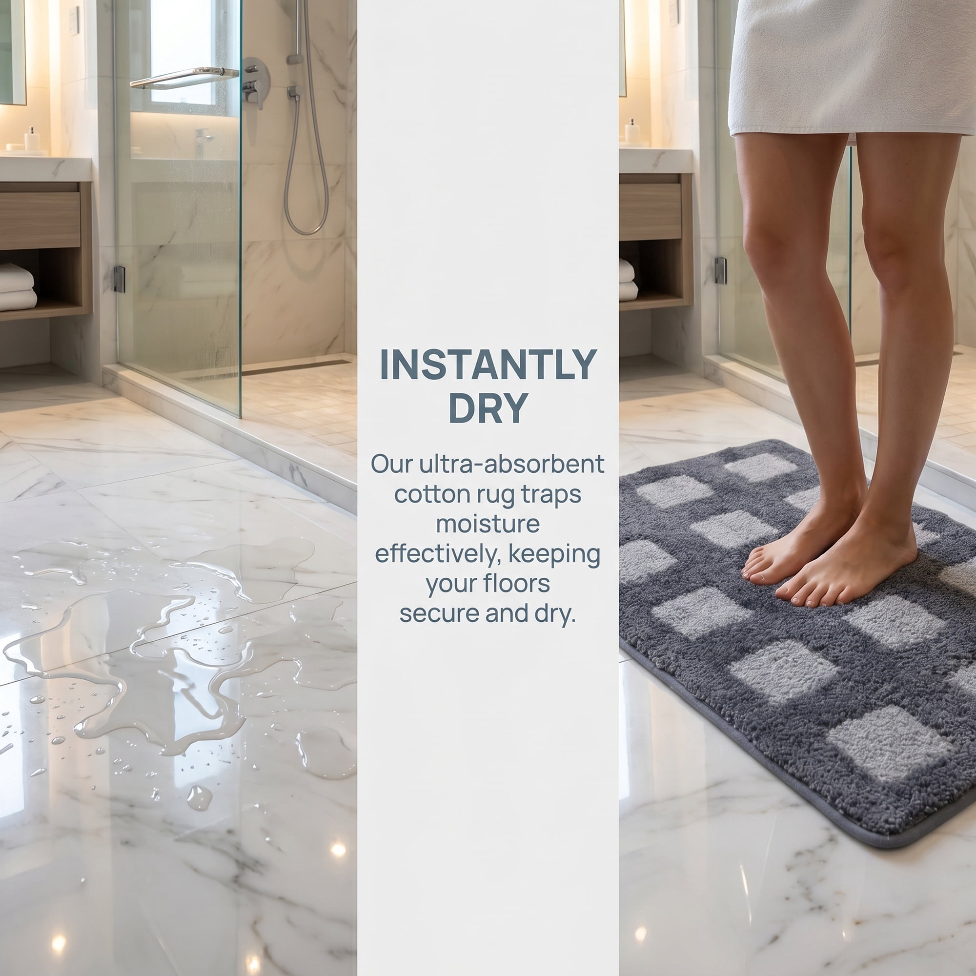 Unique Bargains Absorbent Non Slip Checkered Soft Plush Quick Dry Bath Mat Grey 32" x 20"