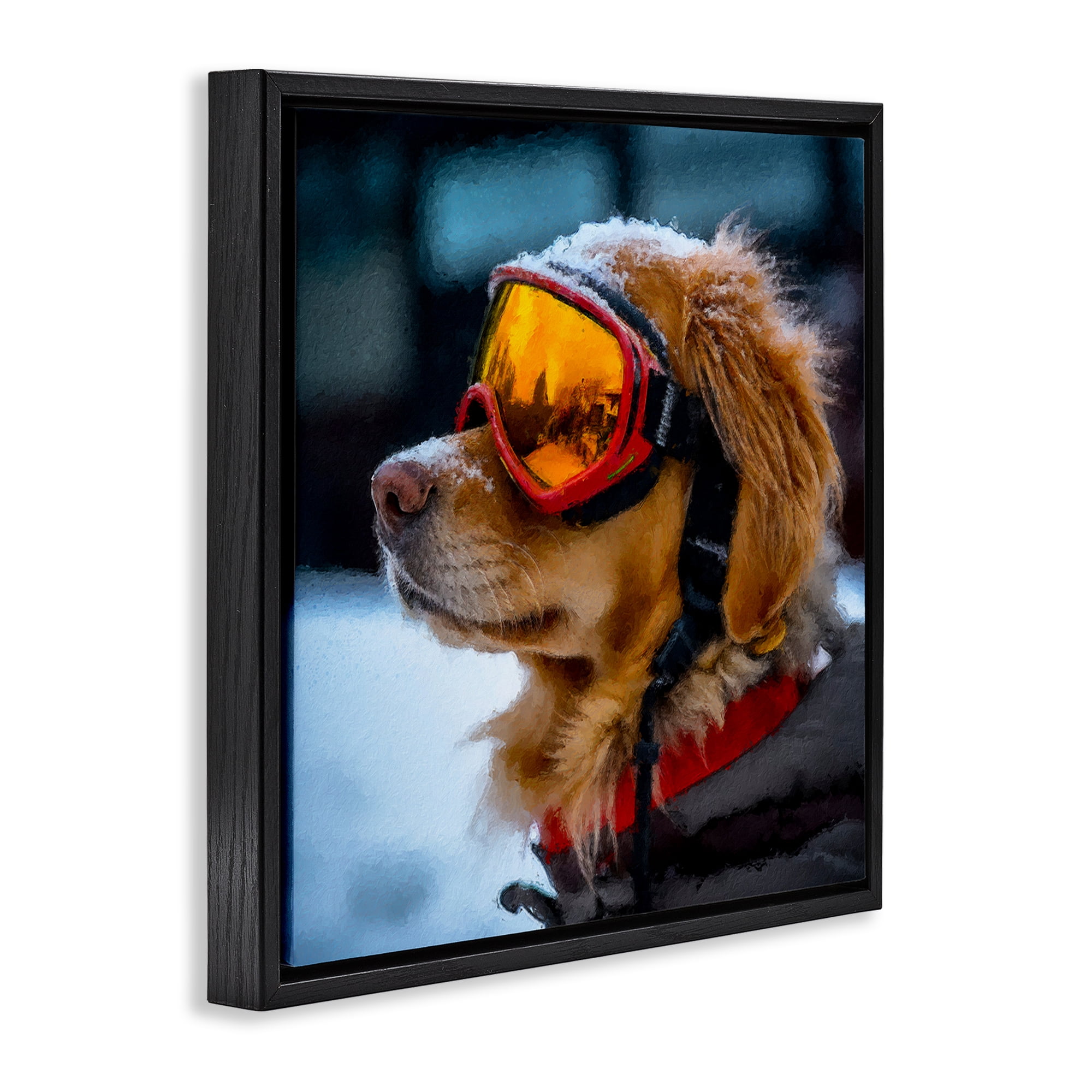 Stupell Industries Ski Goggles Dog Black Framed Floater Canvas Wall Art, design by Sean Parnell