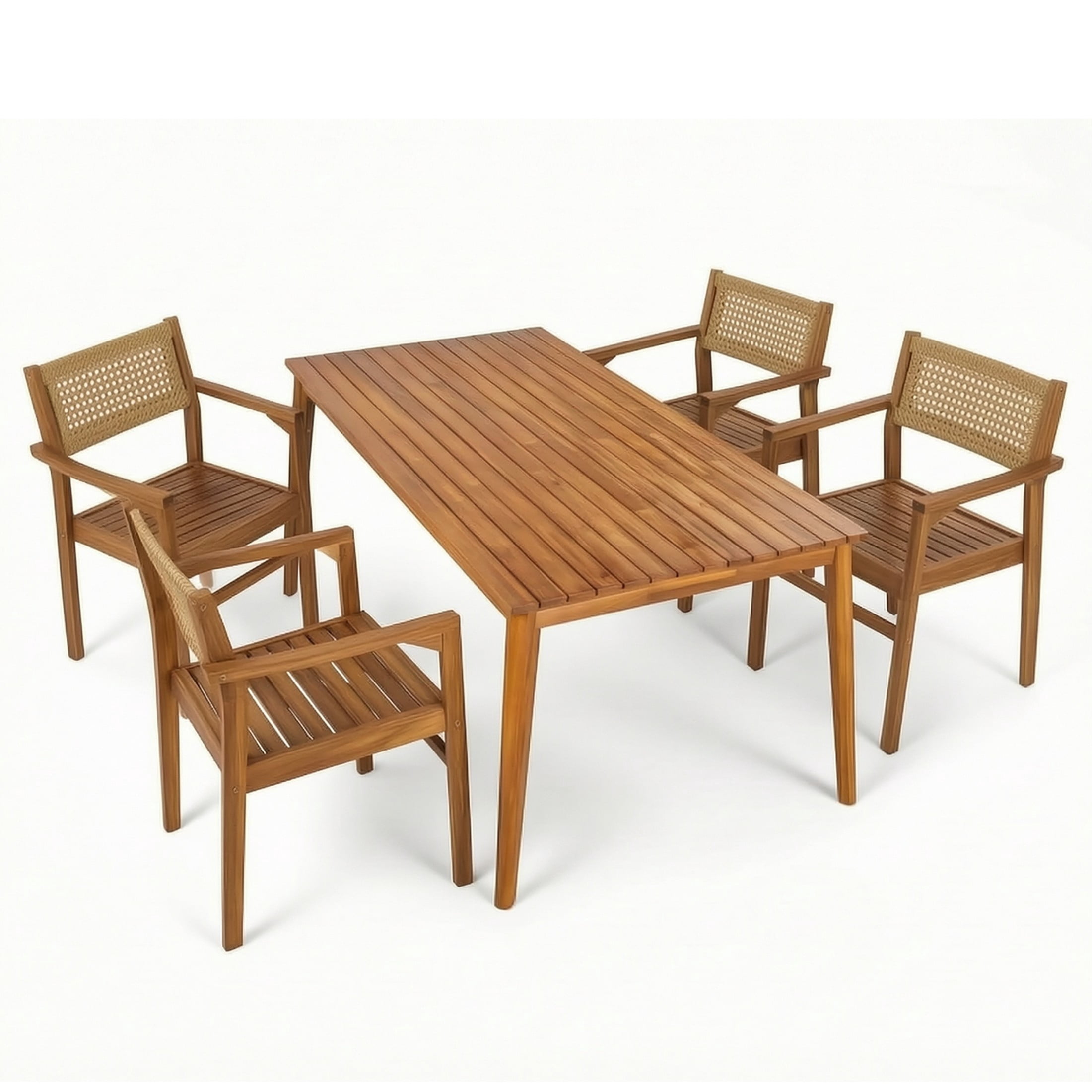 Christopher Knight Home 5-Piece Outdoor Dining Set, 70.8" Wood Table with Wicker Back Chairs, Natural Stained
