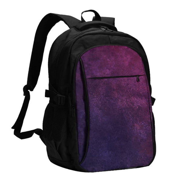 Disketp Black Dark Blue Purple Mochila de Viaje Estampada para Laptop con Puerto de Carga USB, Mochila Impermeable para Computadora – Regalo para Hombres y Mujeres