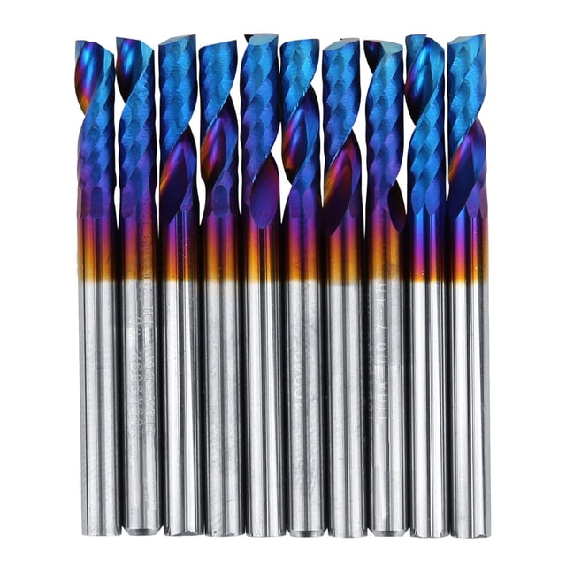 10PCs Milling Cutter 3.175mm Blue Nano Coating Shank Single Blade Spiral Engraving Tools Carbide