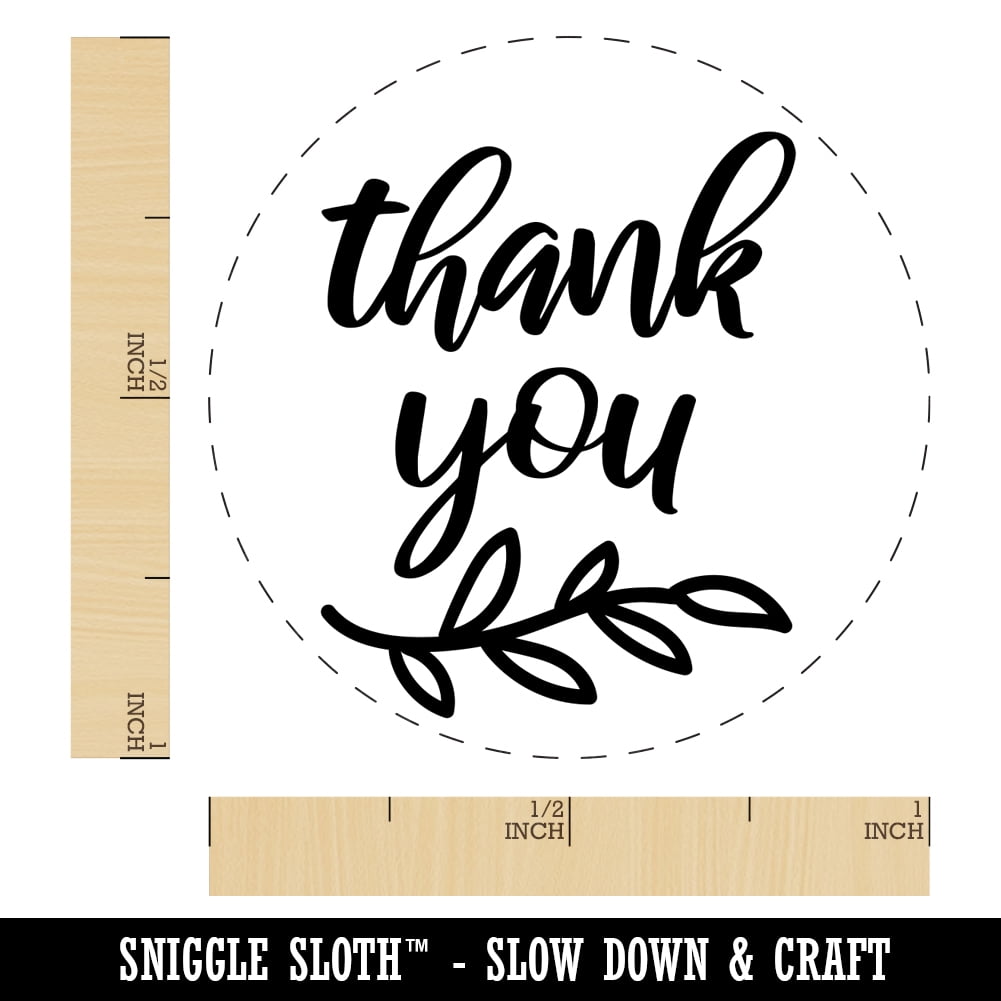 Thank You Script Floral Self-Inking Rubber Stamp Ink Stamper - Pink Ink - Medium 1 Inch