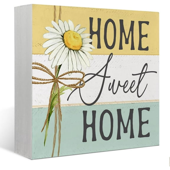 Summer Yellow Daisy Decor, Home Sweet Home Wooden Box Sign, Daisy Bathroom Decor, Daisy Decorations For Home Desk Table Shelf, Tiered Tray Decor, Tv Stand Decor, 5x5
