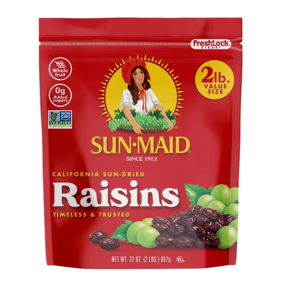 Sun-Maid® California Sun-Dried Raisins 32oz Resealable Stand-Up Zipper Bag