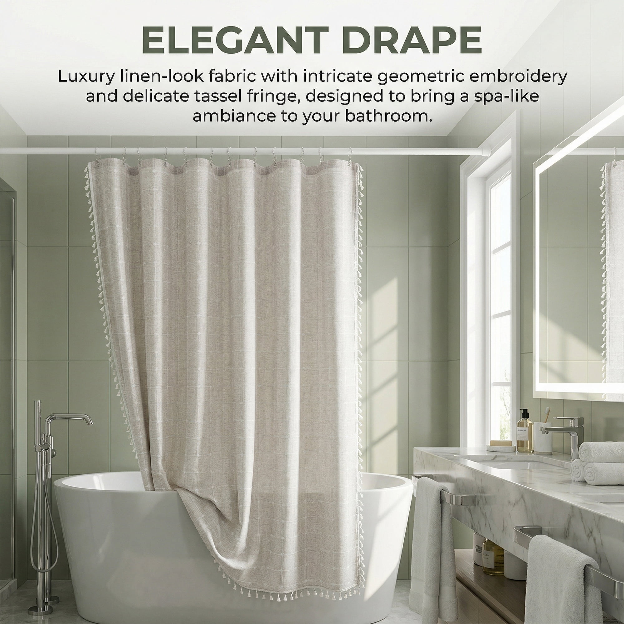 Unique Bargains Boho Plaid Blend Shower Curtain Sets with Hooks Grey 72"W x 72"L