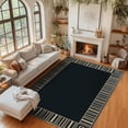 thumbnail image 2 of Garvee Area Rug 9x12ft Bordered Striped Carpet, Stain Resistant Machine Washable Rug Flat Woven Indoor Outdoor Rug with TPR Backing for Patio Balcony Bedroom Living Room, Black, 2 of 7