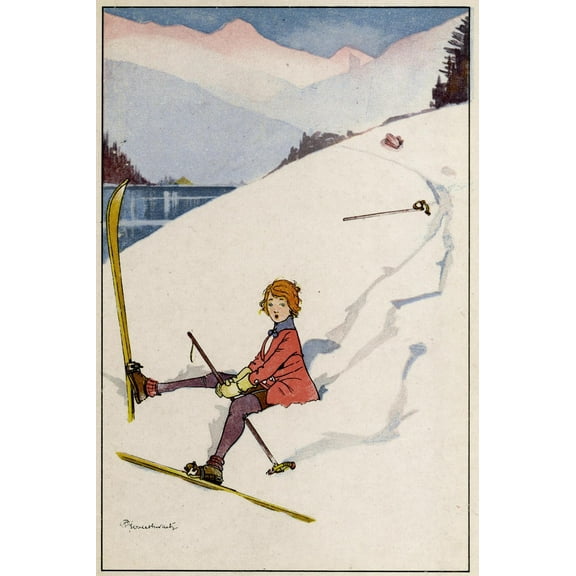 Art.com Skier Tumbles Art Print, 12" x 18"
